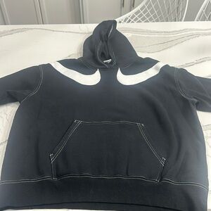 Women Nike double twin Swoosh Oversize Sweatshirt Blk White Hoodie Size Medium
